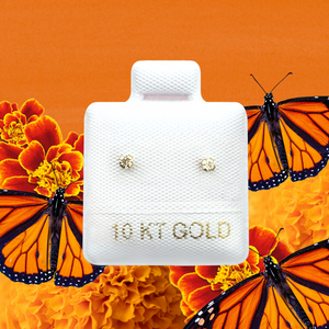 TINY WHITE SPARKLE STUD SOLID GOLD 10K