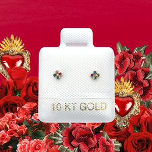 TINY COLOR SQUARE STUD SOLID GOLD 10K
