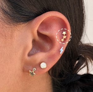 THREE LITTLE STARS STUD SOLID GOLD 10K