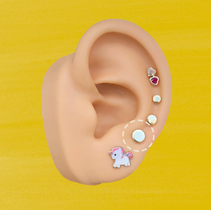 BIG YELLOW ROUND STUD SOLID GOLD 10K