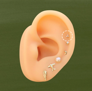 TINY TREBOL WITH ZIRCON STUD SOLID GOLD 10K